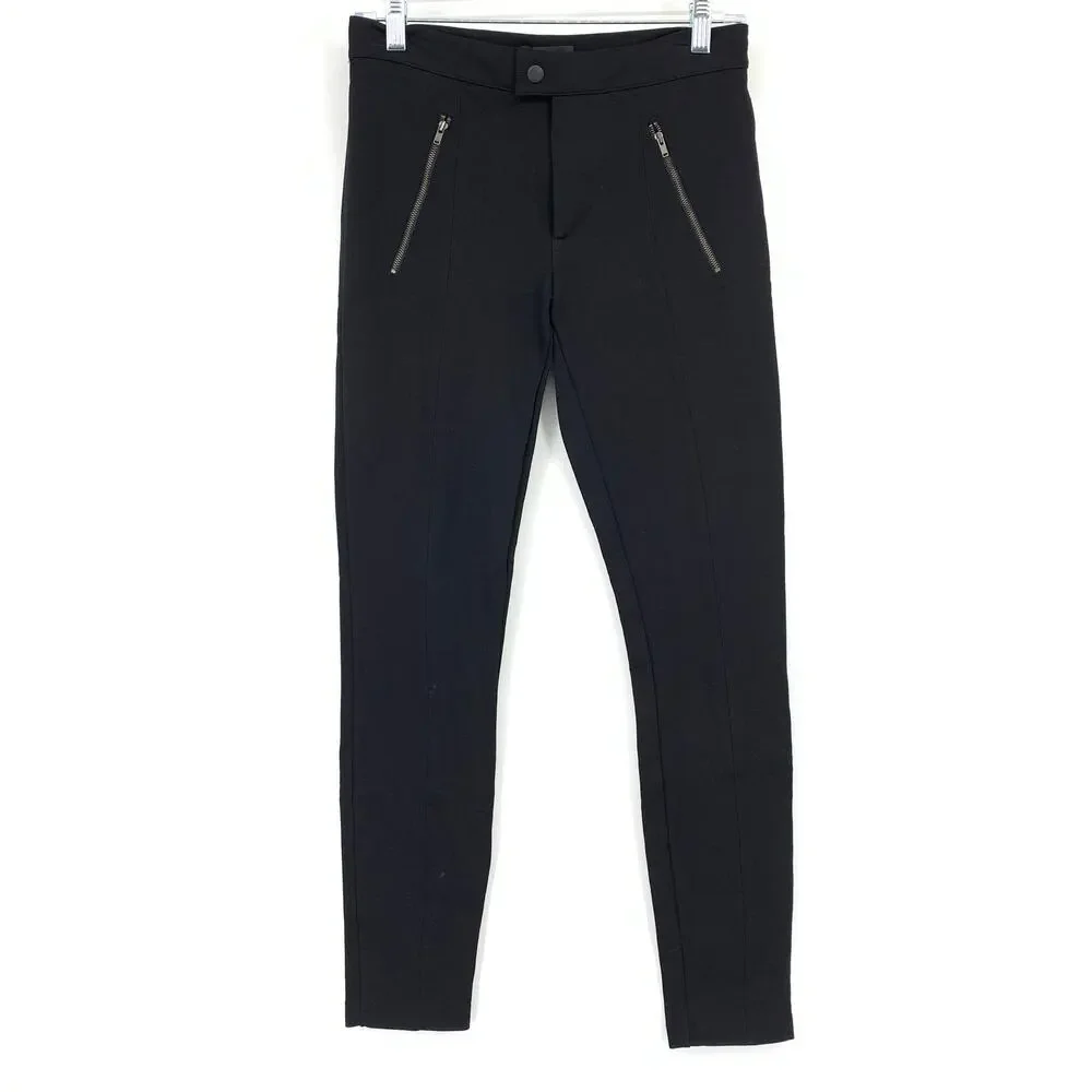 J. Crew Pixie Ponte Skinny Pant Womens Size 4 Zipper Details Black Snap Front